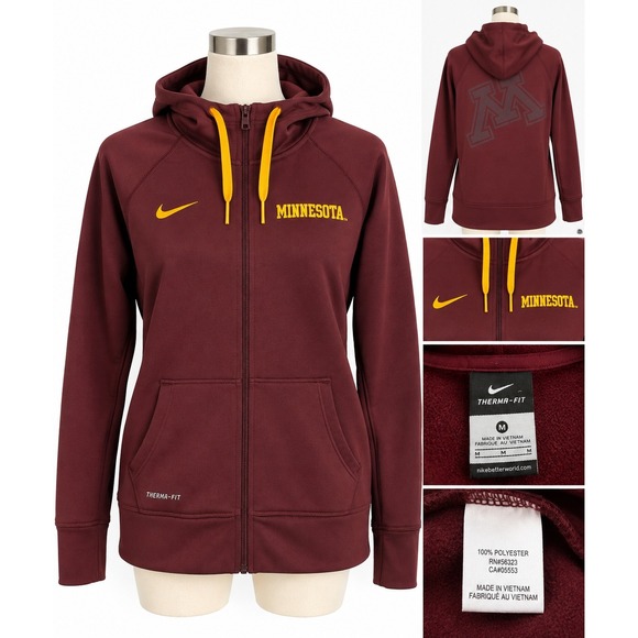 Nike Other - Nike Minnesota Golden Gophers Therma-FIT Maroon Full Zip Hoodie Mens Medium